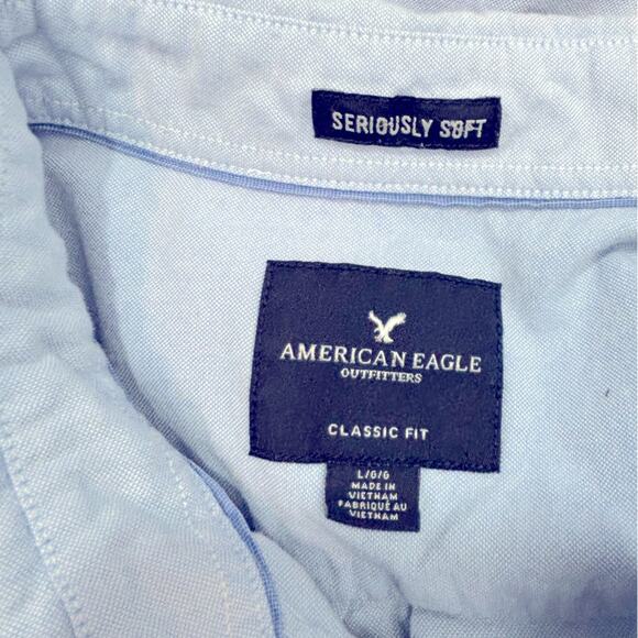 American Eagle Blue Casual Button-Down Shirt Seriously Soft Classic Size Large - Picture 9 of 13